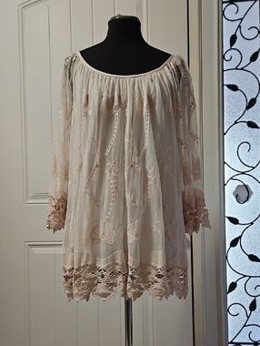 Bellambra Italian Pink Floral Lace Boho Top Size S